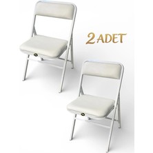 Hey Modüler Mobilya Hey Katlanır Kamp Sandalyesi Piknik Sandalyesi Beyaz Deri 2'li