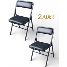 Hey Modüler Mobilya Hey Katlanır Kamp Sandalyesi Piknik Sandalyesi Siyah Deri 2'li
