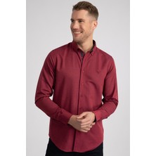 Tudors Erkek Slim Fit Dar Kesim Uzun Kollu Pamuklu Oxford Doku Kolay Ütülenebilir Fuşya Düğmeli Yaka Gömlek