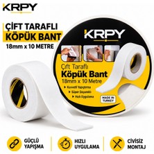Krpy Çift Taraflı Köpük Bant 18 mm x 10 Metre – Güçlü Yapışkanlı, Dayanıklı, Beyaz Sünger Bant, Çivisiz Montaj ve Dekorasyon Bandı