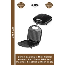 Grey Cat Günün Başlangıcı Hızlı Pişirici Kahvaltı Aleti Sinbo Mini Tost Makinesi Elektrikli 2 Dilim 750W