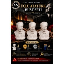 Arnur Company 10 Kasıma Özel 3’lü Atatürk Büst Boyama Seti 6 Boya 3 Fırça ve Mini Bayrak Hediyeli/ Dıy Seti - Taş Boyama Seti/ Boyama Etkinlikleri/ Çocuk Hobi Seti
