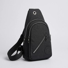 Marka Kolik Su Geçirmez Kumaş Çapraz Göğüs Çantası 3 Gözlü Siyah Unisex Günlük Kullanım 15X26 cm