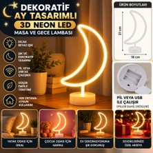 Marka Kolik Dekoratif Pilli Ay Tasarımlı 3D Neon LED Masa ve Gece Lambası