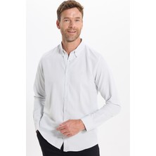 Tudors Erkek Slim Fit Dar Kesim Düz Oxford Armalı Düğmeli Yaka Gri Spor Gömlek