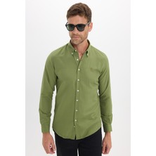 Tudors Erkek Slim Fit Dar Kesim Düz Oxford Armalı Düğmeli Yaka Yeşil Spor Gömlek