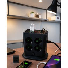 Teknodayım Çoklu Priz 8 Çıkışlı 4 USB 2 Type-C Anahtarlı Dikey Priz Kulesi UCZZA105PRİZ-3