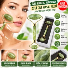 Marka Kolik Özel Süngerli Kutusunda Kırılmaz Çift Taraflı 2 Li Cilt Yüz Masaj Aleti Jade Roller Yeşim Taş