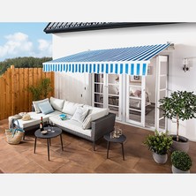 Enlis Polyester Balkon Tentesi Mavi Beyaz 300X200CM Teras Bahçe Güneşlik Gölgelik Pratik Tente