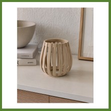 Budos 3D Baskı Japandi Tarzı Lamel Desenli Tealight Mumluk Minimalist Rüzgar Feneri Budos
