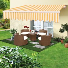 Enlis Polyester Balkon Tentesi Sarı Beyaz 300X200CM Teras Bahçe Güneşlik Gölgelik Pratik Tente