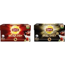 TeknoKapsül Lipton Extra Dem Demlik Süzen Poşet Siyah Çay 100'LÜ Paket ve Lipton Earl Grey Demlik Süzen Poşet Bergamot Aramolı Siyah Çay 100'LÜ Paket