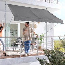 Enlis Teleskopik Tente Gri 300X130CM Delmesiz Matkapsız Ayarlanabilir Balkon Bahçe Gölgeliği