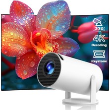 TemmuzX 4K HY300 Pro Projektör, 1080P Full Hd Görüntü Kalitesi, 200 Ansı Lümen Parlaklık, Dahili Hoparlörlü, HDMI USB Bağlantılı Wifi 6 Bluetooth 5, 130 Inch