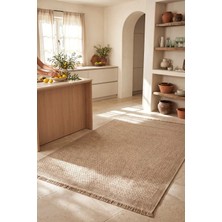 Eliz Home Naturel Jüt Halı Modern Örme Hasır Toz Vermez Kaymaz Taban Balkon Bahçe Mutfak Halısı 4