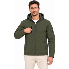 Gizers Giyim Erkek Su Geçirmez Softshell Içi Polar Astarlı Çıkarılabilir Kapüşonlu 4 Cepli Mont Ceket - Haki