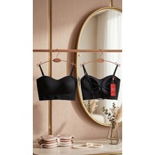 R.Y Lingerie Kadın Siyah Lazer Kesim Arkası Bağcıklı Sütyen /sporcu Sütyeni /bralet