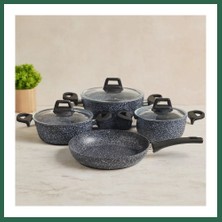 Vintessy Vıntessy 7 Parça Granit Tencere ve Tava Seti (20-24CM Derin, 27CM Cam Kapak, 26CM Tava) BZS01