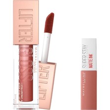 TemmuzX New York Lifter Gloss Nemlendirici Dudak Parlatıcısı 016 Rust & Mini Super Stay Matte Ink Likit Mat Ruj 65 Seductress Makyaj Seti