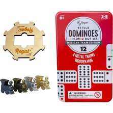 TemmuzX Games - Premium Çift 12 Meksika Tren Domino Koleksiyoncu Kutusunda - Renkli Nokta Domino Oyun Seti, Aile Dostu - 91 Fayans, 4 Metal Tren, Ahşap Göbek