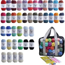 TemmuzX Masal Örgü Evi 100% Cotton Ip Seti– 40 Adet (25GRAM), 35 Farklı Renk, Ince Tığ Işi ve Örgü Ipi Kiti.örgü Çantası ile Beraber,2 Tığ+1 Misinalı Şiş VE10