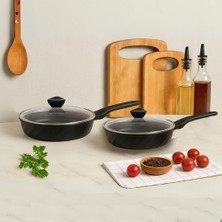 TemmuzX Vento 4 Parça Döküm Cam Kapaklı Tava 22-26 cm