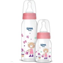 TemmuzX Desenli Cam Biberon Seti, 125 ml + 250 Ml, Pembe