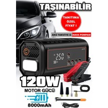 TemmuzX HT15 12V Akü Takviye Cihazı & Hava Kompresörü, 120W Motor Gücü, 8000MAH Powerbank, Dijital Basınç Ölçümü, LED Aydınlatma