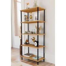 TemmuzX 5 Raflı Modern Metal Gövdeli Kitaplık Çevir-Tak Kolay Kurulum Çalışma Odası, Salon, Ofis Kullanımı Atlantik Çam