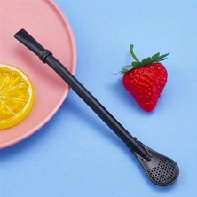 TemmuzX Paslanmaz Çelik Süzgeçli Tekrar Kullanılabilir Içecek Kaşığı Pipet, Siyah