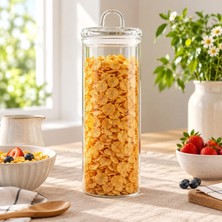 TemmuzX 1 Adet 1800 ml Borosilikat Cam Kapaklı Saklama Kavanozu, Bakliyat, Kahve, Şeker, Mısır Gevreği, Çay, Kuruyemiş ve Kuru Gıdalar Için Şeffaf Tezgâh Üstü