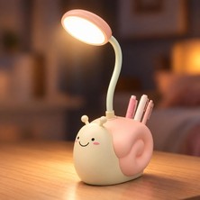 TemmuzX Şarjlı Salyangoz LED Masa Lambası Kalemlikli Pembe NRN-544