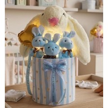 TemmuzX LED Işıklı Peluş Tavşan Hediye Seti, 30 Cm, Beyaz, Yeni Doğan Erkek Bebek