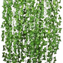 TemmuzX 12 Adet 240 cm Yapay Sarmaşık Damarlı Yaprak, Doğal Görünümlü Dekoratif Yapay Bitki, Bahçe, Balkon, Iç ve Dış Mekan Ev Dekoru, Doğalgaz Borusu Süsü, P