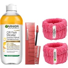 TemmuzX Skin Naturals Çift Fazlı Micellar Kusursuz Makyaj Temizleme SUYU(400ML)&MAYBELLINE New York Super Stay Vinyl Ink Uzun Süre Kalıcı Likit Parlak Ruj 15