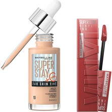 TemmuzX New York Super Stay Vinyl Ink Uzun Süre Kalıcı Likit Parlak Ruj 35 Cheeky & Super Stay Skin Tint Fondöten - 10 Makyaj Seti