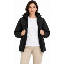Serac Collection Su Geçirmez Softshell Içi Polar Astarlı Çıkarılabilir Kapüşonlu 4 Cepli Mont Ceket - Siyah