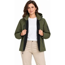 Sun & North Sun&north Su Geçirmez Softshell Içi Polar Astarlı Çıkarılabilir Kapüşonlu 4 Cepli Mont Ceket - Haki