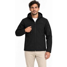 Yaman Market Erkek Su Geçirmez Softshell Içi Polar Astarlı Çıkarılabilir Kapüşonlu 4 Cepli Mont Ceket - Siyah