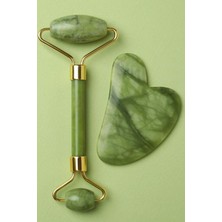 TemmuzX Yeşim Doğal Taş Face Roller ve Gua Sha Yüz Masaj Taşı 2'li Set, CHRMK13346