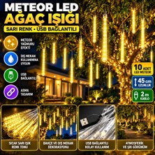 Marka Kolik 10'lu 45 cm Plastik Meteor LED USB 2m Kablo Sarı Renk Ağaç Işığı – Renk Değiştiren Asmalı Dekoratif Bahçe ve Dış Mekan Aydınlatması