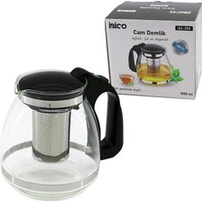 Milas Toptan mt 1500ML Cam Demlik Çelik Süzgeçli - Plastik Kulp - Kapak - Krom Çerçeve