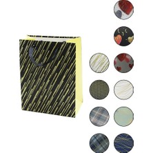 Milas Toptan mt 12 Adet Küçük=18 x 23X 10CM Hediyelik Karton Çanta Renkli Desenli Simli - Simsiz Kurdela - Ip Kulp