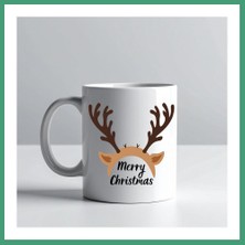 S'82 Merry Christmas Geyik Boynuzu Tasarımlı Kupa Model 235 Yılbaşı Temalı Seramik Kahve Kupası BZS82