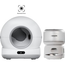 TemmuzX Kameralı Kedi Tuvaleti ve Mama Kabı 2'li Set | Wifi 1080P 72L Otomatik Kedi Tuvaleti Mobil Kontrol Paslanmaz Çelik Mama Kabı