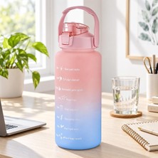 TemmuzX H2O Fit Matara 2000 Ml, Kilitli Kapaklı, Taşıma Kulplu, Zaman Işaretli Büyük Spor Suluk, Bulaşık Makinesinde Yıkanabilir