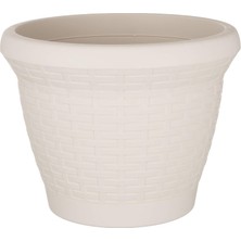 TemmuzX HS04 Hasır Saksı Tabaklı 35,5cm, 15 Litre Beyaz