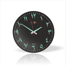 TemmuzX Gece Karanlıkta Görünen Arapça Rakkamlı Büyük Fosforlu Siyah Zeminli 35 cm Sessiz Camlı Duvar Saati