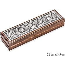 TemmuzX Gümüş Çiçek Desenli Ahşap Tesbih Kutusu