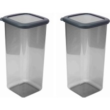 TemmuzX Gri Kare Saklama Kabı Silikon Kapak Hava Geçirmez Kuru Baklagil Kahve Bakliyat Makarna Kuruyemiş Kutusu Çeyiz Seti (2 Adet, 1600 Ml)